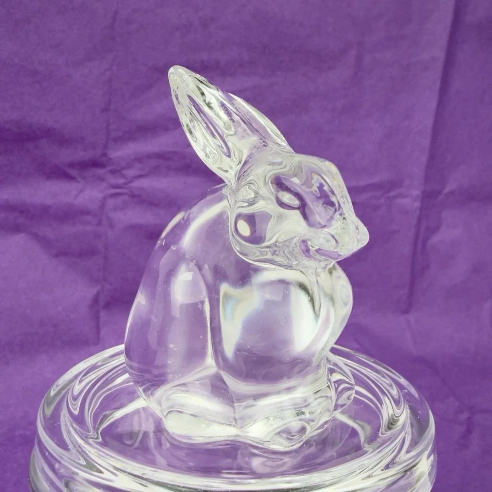 Clear Glass Bunny Rabbit Lidded Candy Jar Apothecary Tabletop Spring Decor